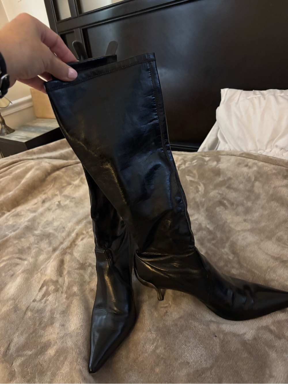 Donald J. Pliner Black Pointed-Toe Knee-High Heeled Boots